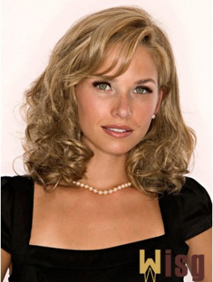 Half Wig With Remy Blonde Color Shoulder Length Wavy Style