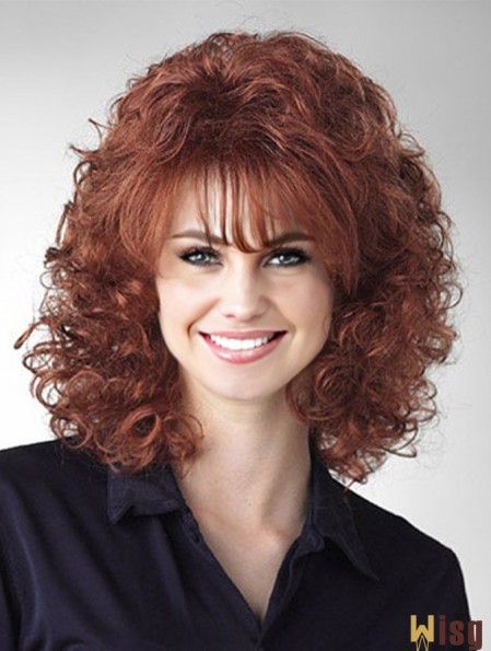 Curly Auburn Durable Shoulder Length Classic Wigs