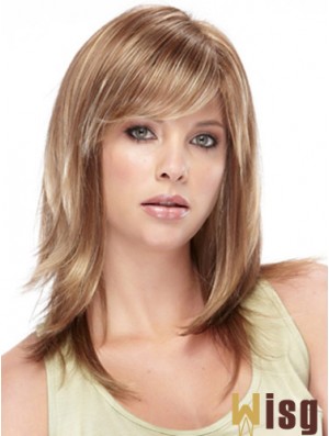 Amazing Straight Brown Shoulder Length With Bangs Medium Wigs