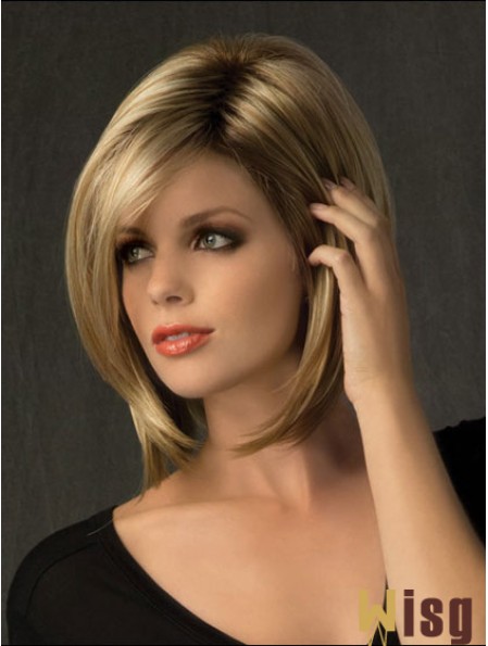 Suitable Straight Blonde Chin Length Bobs Medium Wigs