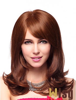 Shoulder Length With Bangs 20 inch Wavy Auburn Medium Wigs