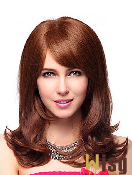 Shoulder Length With Bangs 20 inch Wavy Auburn Medium Wigs