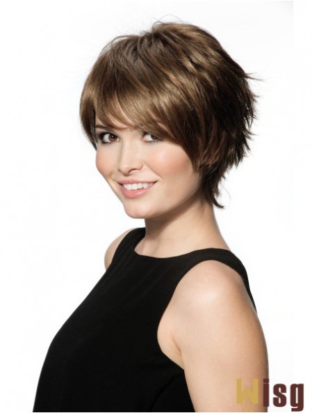 Chin Length With Bangs 8 inch Straight Brown Medium Wigs