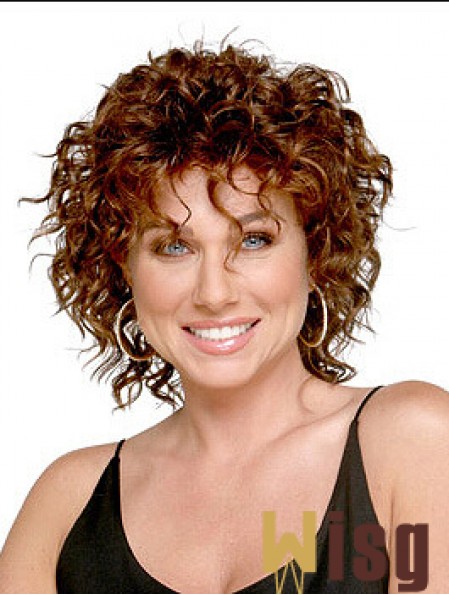 Shoulder Length Layered 13 inch Curly Auburn Medium Wigs