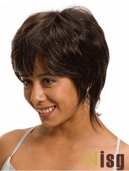 Chin Length Layered 10 inch Straight Brown Medium Wigs