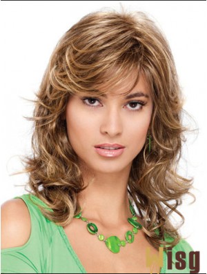 Popular Curly Blonde Shoulder Length Classic Medium Wigs