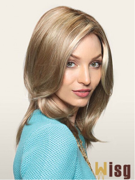 Comfortable Blonde Straight Layered Monofilament Long Wigs