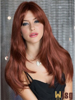 Cheap Auburn Straight With Bangs Capless Long Wigs