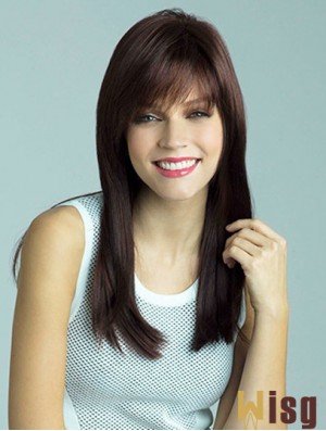 Wigs UK Cheap With Bangs Auburn Color Straight Style