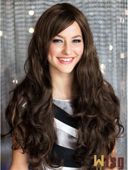 Beautiful Brown Wavy With Bangs Capless Long Wigs