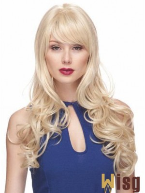 Blonde Wigs With Bangs Synthetic Capless Wavy Style Long Length