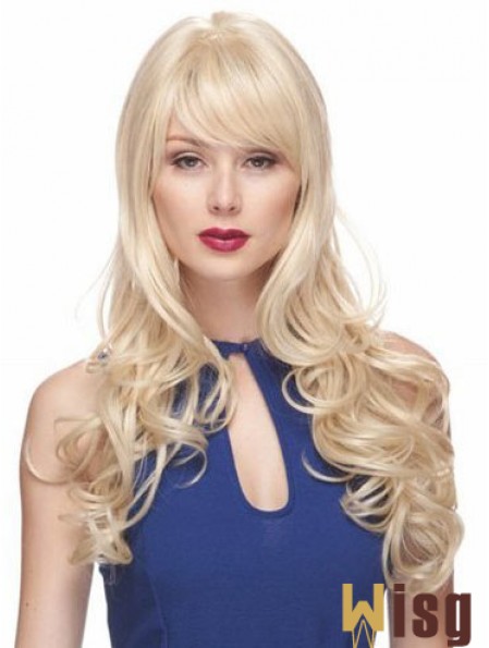 Blonde Wigs With Bangs Synthetic Capless Wavy Style Long Length