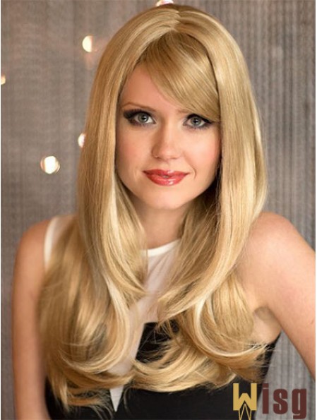 Sassy Blonde Wavy With Bangs Capless Long Wigs