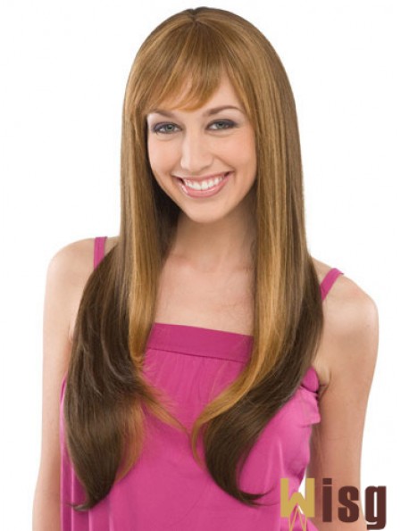 Fashionable Brown Straight With Bangs Capless Long Wigs