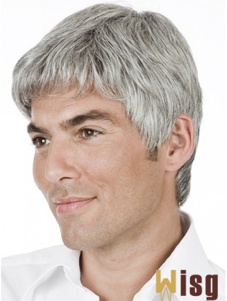 Grey Straight Short Remy Human 100% Hand Tied Mens Wig Shop 