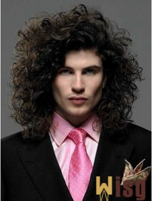 Black Synthetic Lace Front 14 inch Curly Long Hair Wigs For Men