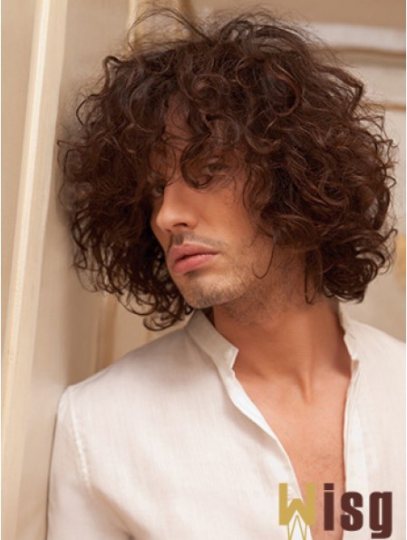 10 inch Remy Human Short Auburn Curly Capless Men Wigs