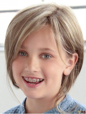 Straight Shoulder Length Blonde Synthetic Lace Front Kids Wigs