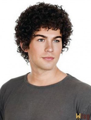 Full Lace Short Remy Human Black Straight Mens Curly Wig