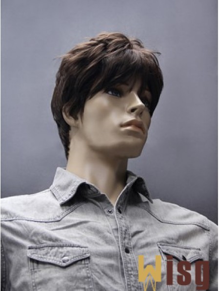 Synthetic Brown Straight Capless Short Mens Brown Wig