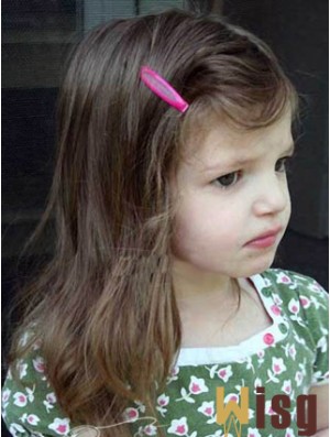 Straight Shoulder Length Brown Remy Human Hair Lace Front Kids Wigs