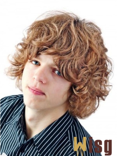 Synthetic Capless Wavy With Bangs Short Blonde Wig For Men