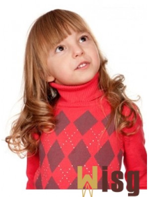 Wavy Long Auburn Remy Human Hair 100% Hand-tied Kids Wigs