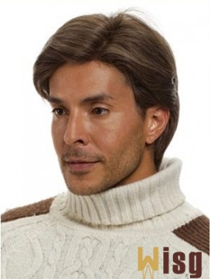 Monofilam Remy Human Short Brown Straight Man For Wig