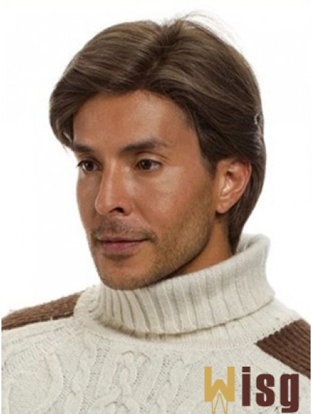 Monofilam Remy Human Short Brown Straight Man For Wig