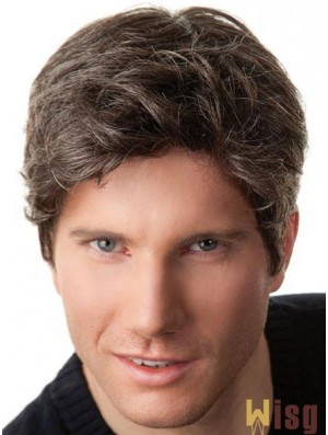 Grey Capless Remy Human Short Straight Wigs UK Men