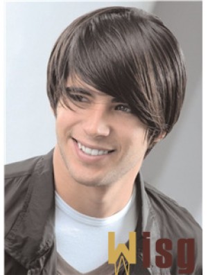 Capless Remy Human 8 inch Straight Mens Short Wigs