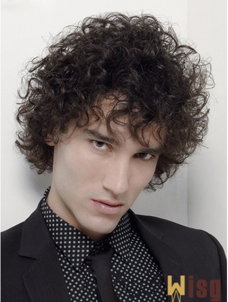 Capless Curly 6 inch Synthetic Short Mans Black Curly Wig