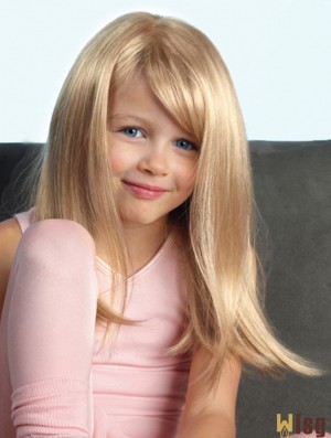 Beautiful Blonde Straight Long Synthetic Lace Front Mono Kids Wigs