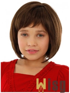 Straight Chin Length Auburn Remy Human Hair 100% Hand-tied Kids Wigs