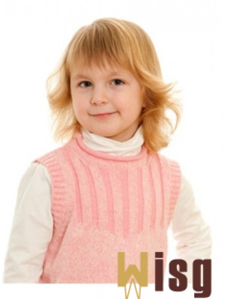 Wavy Shoulder Length Blonde Remy Human Hair 100% Hand-tied Kids Wigs