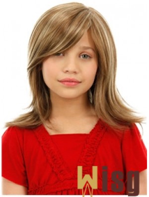 Childrens Wigs Blonde Color Shoulder Length Straight Style With Capless