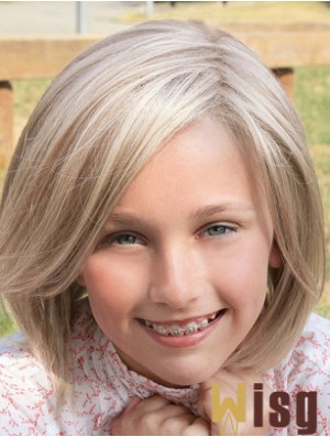 Straight Shoulder Length Blonde Synthetic Lace Front Kids Wigs