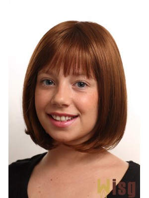 Straight Chin Length Auburn Synthetic Monofilament Kids Wigs