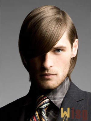 Brown Chin Length Remy Human Straight Wig For Man