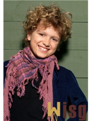 Curly Short Blonde Synthetic Capless Kids Wigs