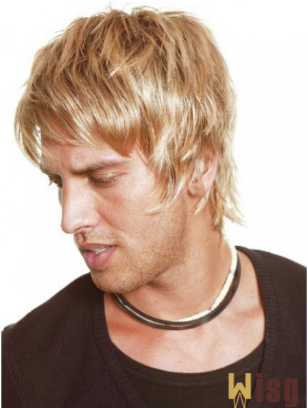 Blonde Full Lace Straight With Bangs Short Mens Blonde Wigs Cheap