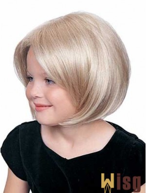 Straight Chin Length Blonde Synthetic Lace Front Kids Wigs