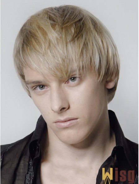 Blonde Capless Remy Human Straight Short Mens Wigs UK