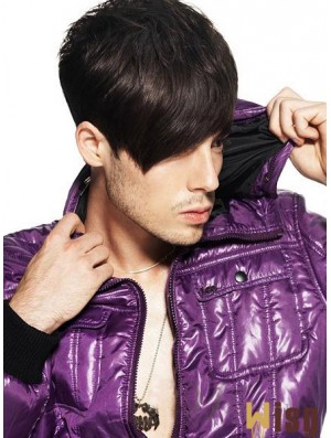 Remy Human Capless Short Straight Mens Hair Wigs