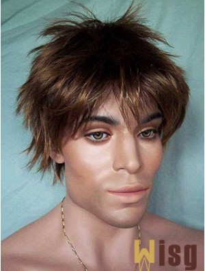 Lace Front Brown Short Straight Synthetic Man Lace Wig