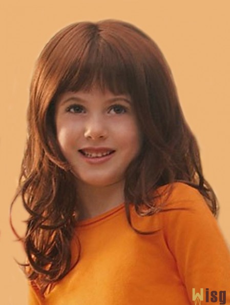 Curly Long Auburn Synthetic Lace Front Kids Wigs