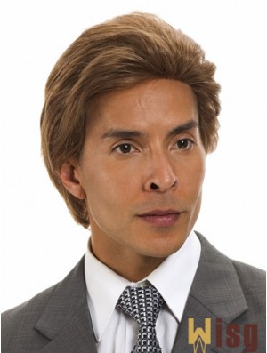 Straight Brown Remy Human Short Men's Monofilament Human Hair