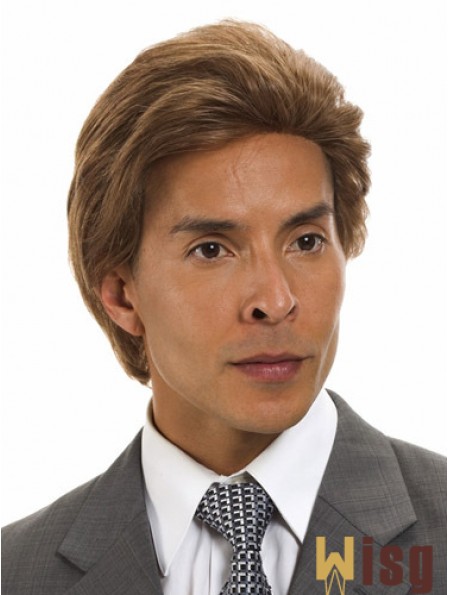 Straight Brown Remy Human Short Men's Monofilament Human Hair