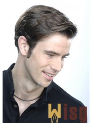 Straight Short 100% Hand Tied Brown Lace Wigs For Men