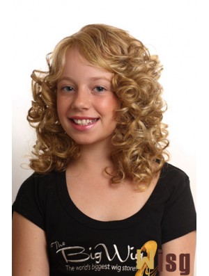 Curly Shoulder Length Blonde Synthetic Capless Kids Wigs